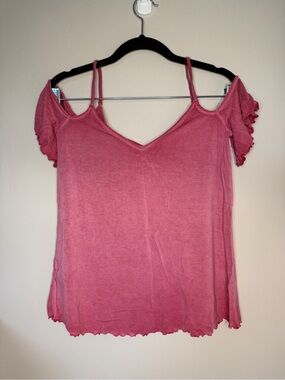 American Eagle Outfitters Pink Cold-Shoulder V-Neck Tank Top